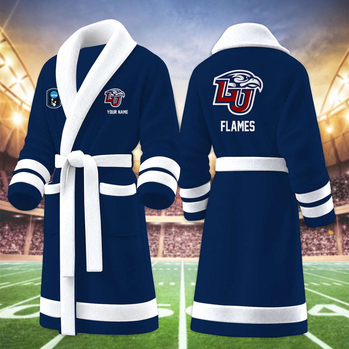 [HOOPS SPECIAL] NEW CUSTOMIZED NCAA CFH12 LIF LIBERTY FLAMES MULTICOLOR FLEECE BATHROBE