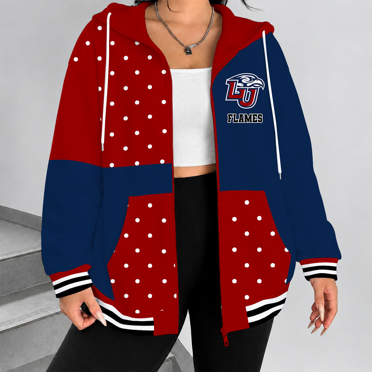 [HOOPS SPECIAL] NEW CUSTOMIZED NCAA CFH12 LIF LIBERTY FLAMES STRAPPY ZIP HOODIE
