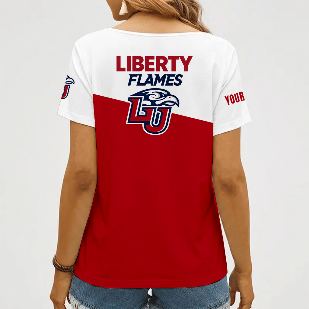 [HOOPS SPECIAL] NEW CUSTOMIZED NCAA CFH12 LIF LIBERTY FLAMES V-NECK FEMALE SHIRT