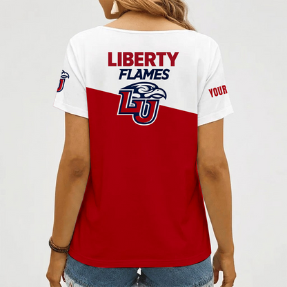 [HOOPS SPECIAL] NEW CUSTOMIZED NCAA CFH12 LIF LIBERTY FLAMES V-NECK FEMALE SHIRT