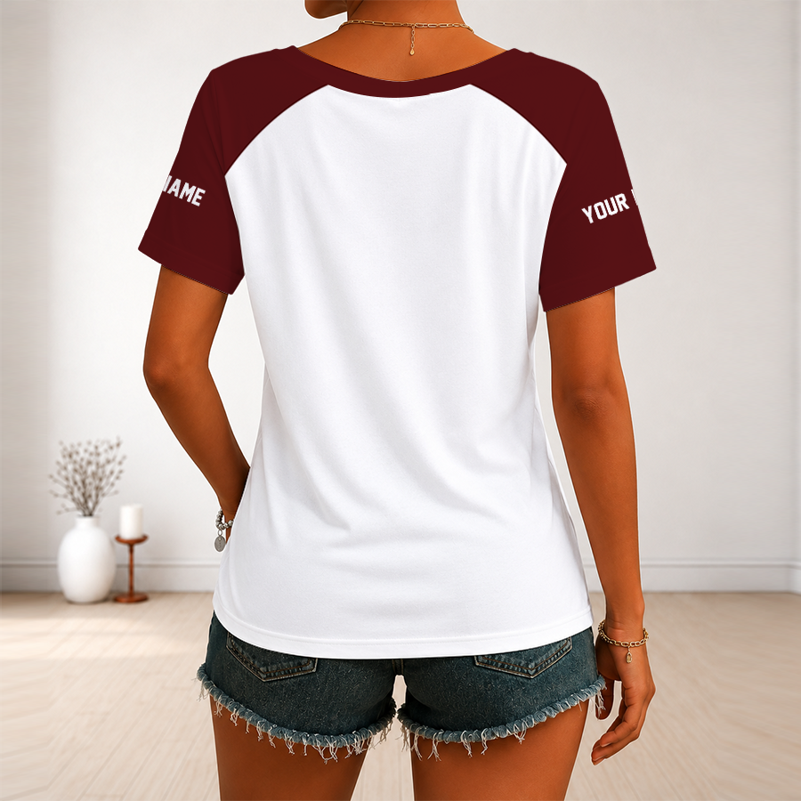 [TOUCHDOWN DEAL] NEW CUSTOMIZED NFL12 WTC WASHINGTON COMMANDERS V-NECK FEMALE SHIRT