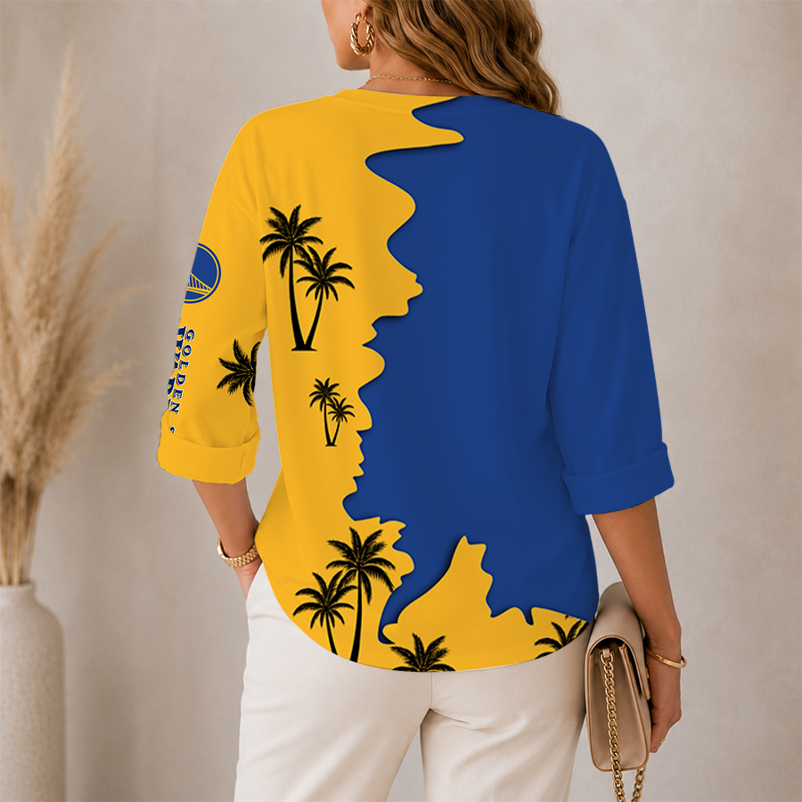 [HOT DEAL] NEW CUSTOMIZED NBA12 GSW GOLDEN STATE WARRIORS WOMEN'S V-NECK LONG SLEEVE SHIRT