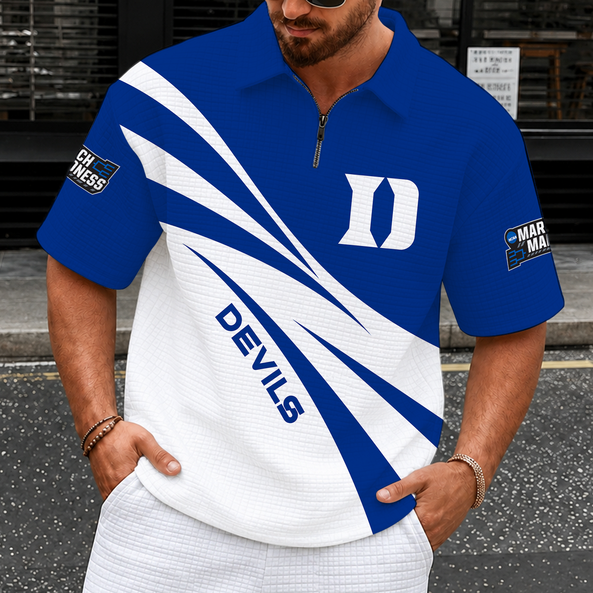 [SLAM DUNK DEAL] NEW CUSTOMIZED NCAA MAM12 DLD DUKE BLUE DEVILS QUARTER-ZIP POLO SHIRT