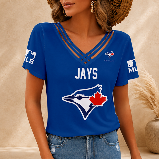 [HOMERUN DEAL] NEW CUSTOMIZED MLB12 TBJ TORONTO BLUE JAYS V-NECK SHIRT
