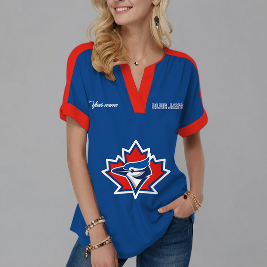 [HOMERUN DEAL] NEW CUSTOMIZED MLB12 TBJ TORONTO BLUE JAYS V-NECK FEMALE SHIRT