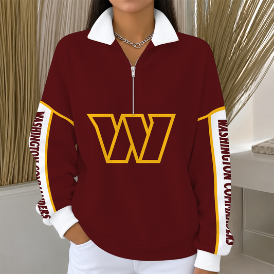 [TOUCHDOWN DEAL] NEW CUSTOMIZED NFL12 WTC WASHINGTON COMMANDERS QUARTER ZIP RIBBED SWEATER