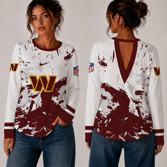 [TOUCHDOWN DEAL] NEW CUSTOMIZED NFL12 WTC WASHINGTON COMMANDERS WOMEN'S BACK V-CUT LONG-SLEEVE SHIRT