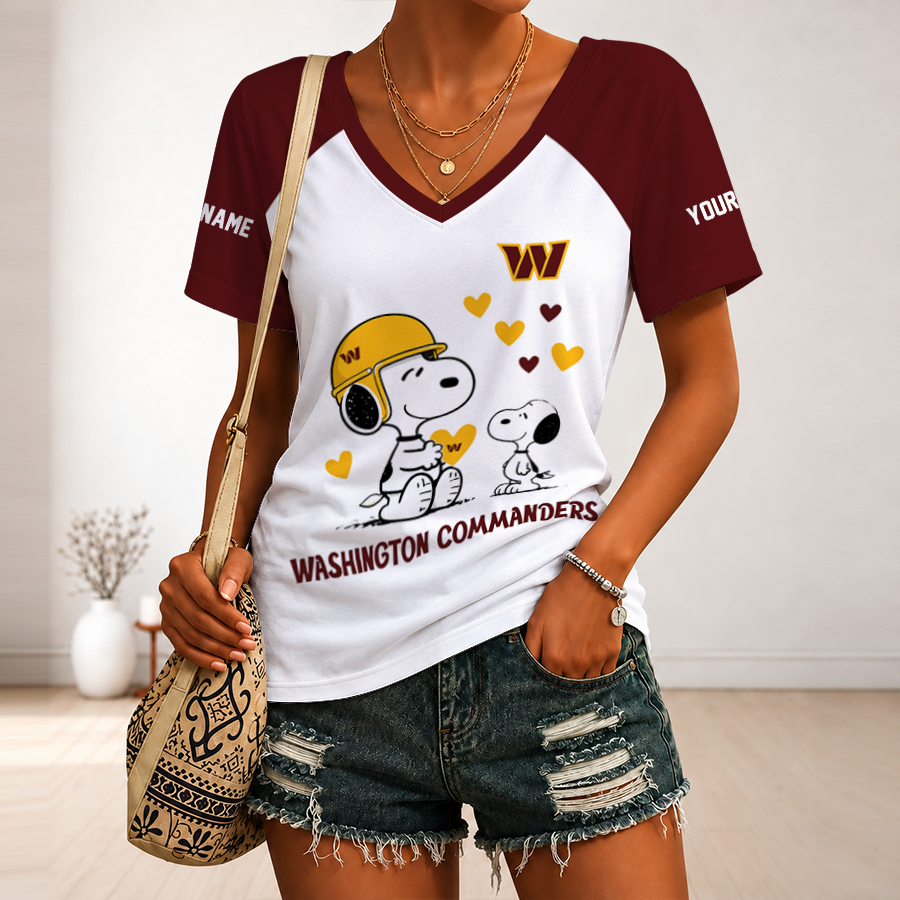 [TOUCHDOWN DEAL] NEW CUSTOMIZED NFL12 WTC WASHINGTON COMMANDERS V-NECK FEMALE SHIRT