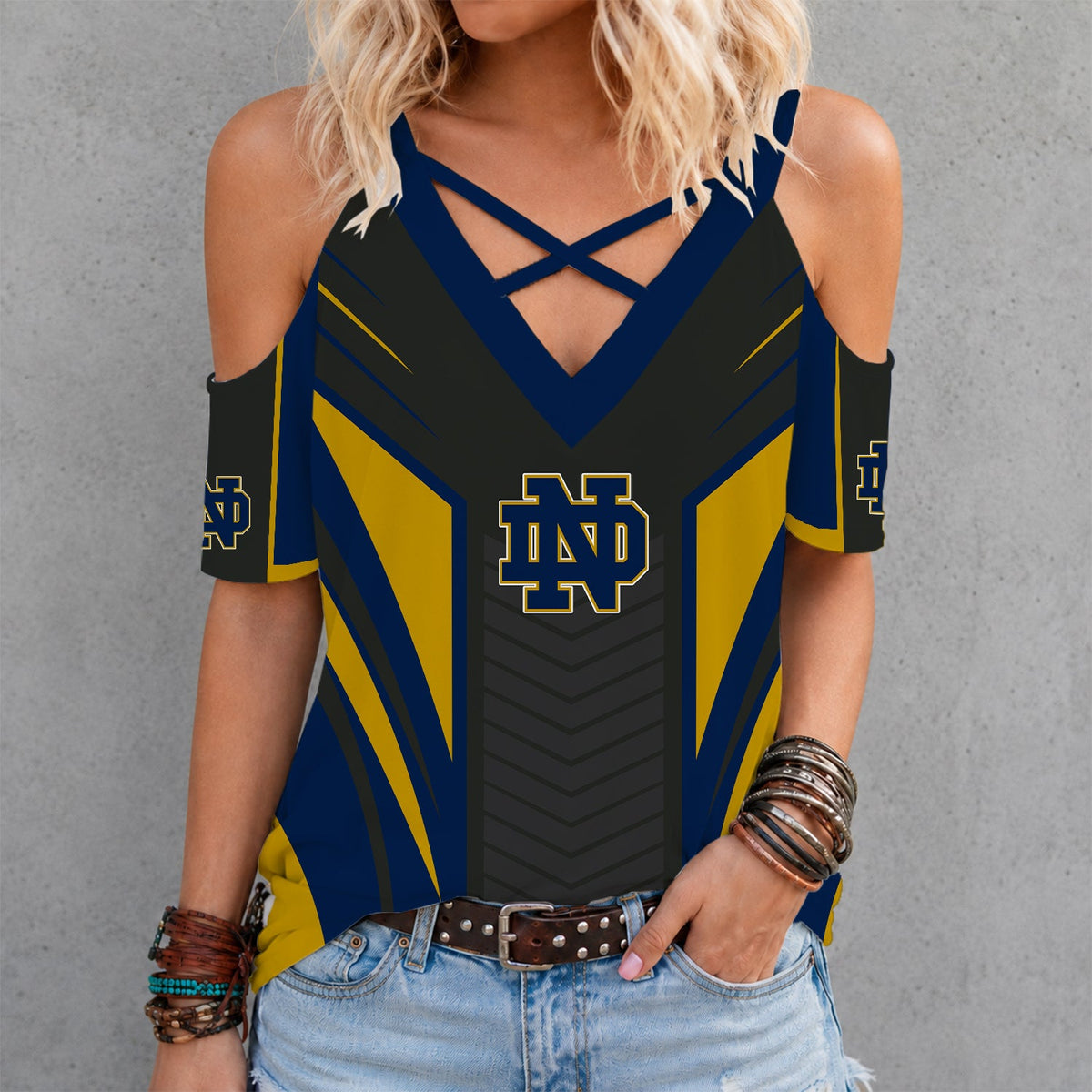 [PUCK DROP DEAL] NEW CUSTOMIZED NCAA MFF12 NFI NOTRE DAME FIGHTING IRISH CRISS CROSS V-NECK TOP