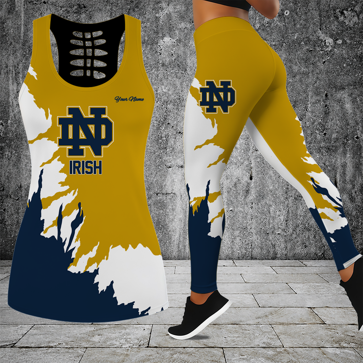 [PUCK DROP DEAL] NEW CUSTOMIZED NCAA MFF12 NFI NOTRE DAME FIGHTING IRISH HOLLOW TANK TOP & LEGGINGS SET
