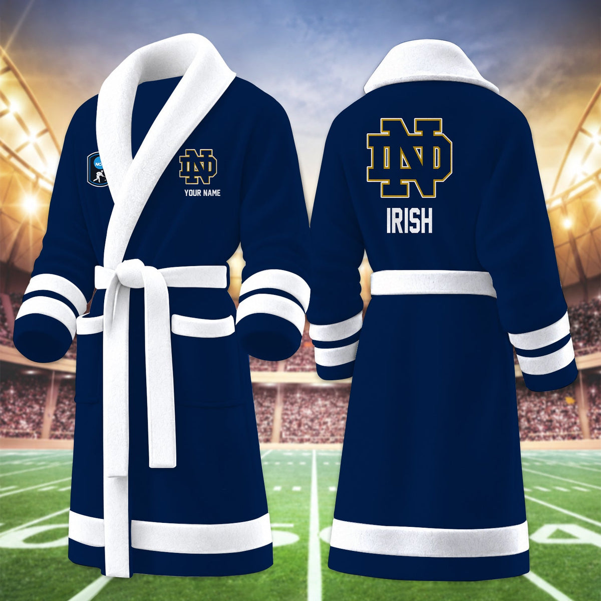 [PUCK DROP DEAL] NEW CUSTOMIZED NCAA MFF12 NFI NOTRE DAME FIGHTING IRISH MULTICOLOR FLEECE BATHROBE