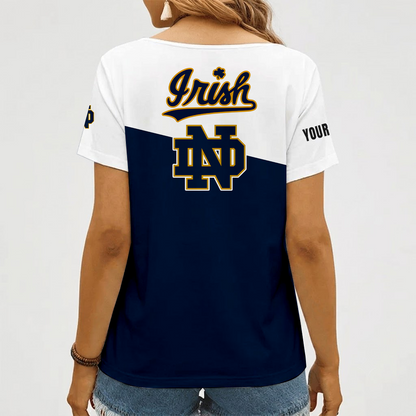 [PUCK DROP DEAL] NEW CUSTOMIZED NCAA MFF12 NFI NOTRE DAME FIGHTING IRISH V-NECK FEMALE SHIRT