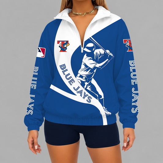 [HOMERUN DEAL] NEW CUSTOMIZED MLB12 TBJ TORONTO BLUE JAYS V-NECK ZIPPER SWEATSHIRT JACKET