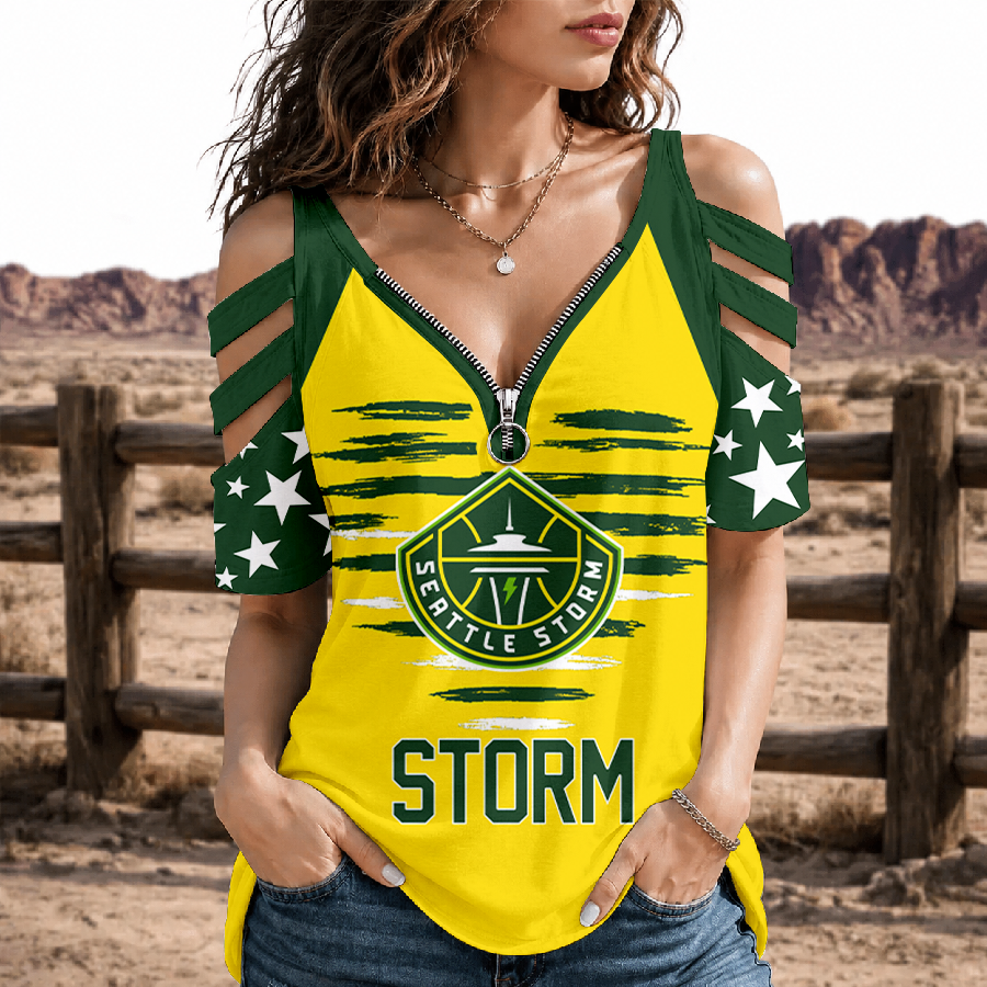 [HOOPS SPECIAL] NEW CUSTOMIZED WNBA12 STS SEATTLE STORM STRAPPY COLD-SHOULDER TOP