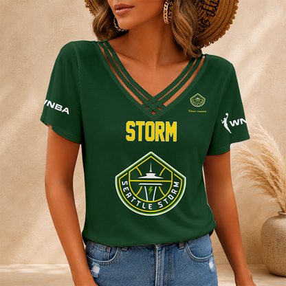 [HOOPS SPECIAL] NEW CUSTOMIZED WNBA12 STS SEATTLE STORM V-NECK SHIRT