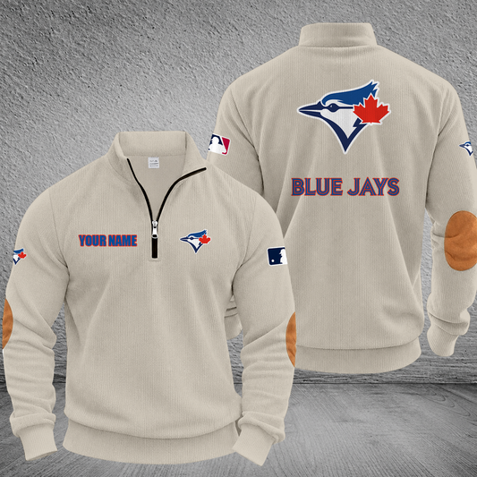 [HOMERUN DEAL] NEW CUSTOMIZED MLB12 TBJ TORONTO BLUE JAYS MULTICOLOR STRIPED QUATER ZIP SWEATSHIRT