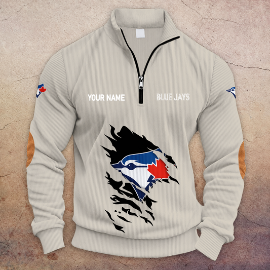 [HOMERUN DEAL] NEW CUSTOMIZED MLB12 TBJ TORONTO BLUE JAYS MULTICOLOR STRIPED QUATER ZIP SWEATSHIRT