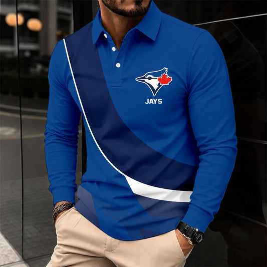 [HOMERUN DEAL] NEW CUSTOMIZED MLB12 TBJ TORONTO BLUE JAYS MEN'S LONG SLEEVE POLO