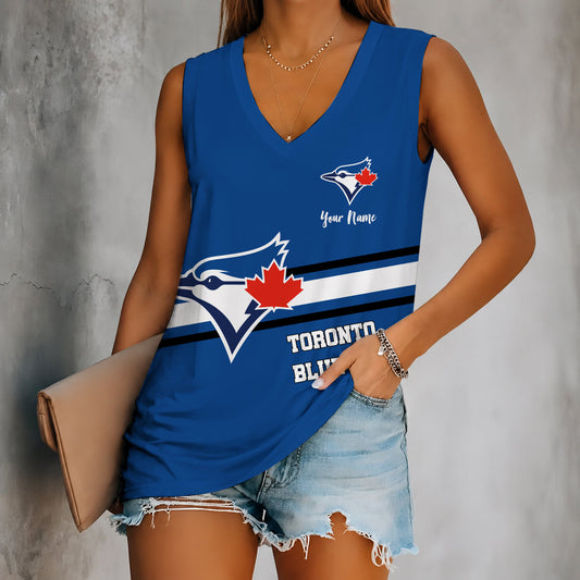 [HOMERUN DEAL] NEW CUSTOMIZED MLB12 TBJ TORONTO BLUE JAYS WOMEN'S V-NECK TANK TOP