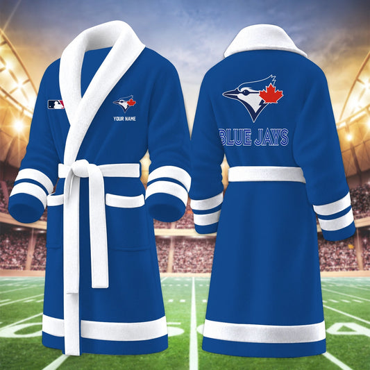 [HOMERUN DEAL] NEW CUSTOMIZED MLB12 TBJ TORONTO BLUE JAYS MULTICOLOR FLEECE BATHROBE