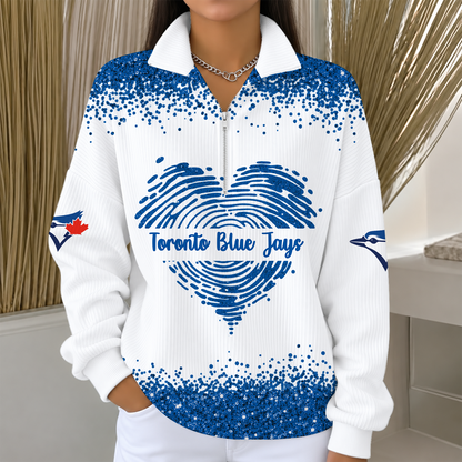 [HOMERUN DEAL] NEW CUSTOMIZED MLB12 TBJ THE BLUE JAYS QUARTER ZIP RIBBED SWEATER