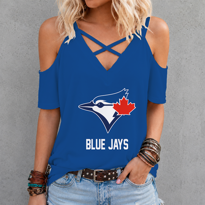 [HOMERUN DEAL] NEW CUSTOMIZED MLB12 TBJ TORONTO BLUE JAYS CRISS CROSS V-NECK TOP
