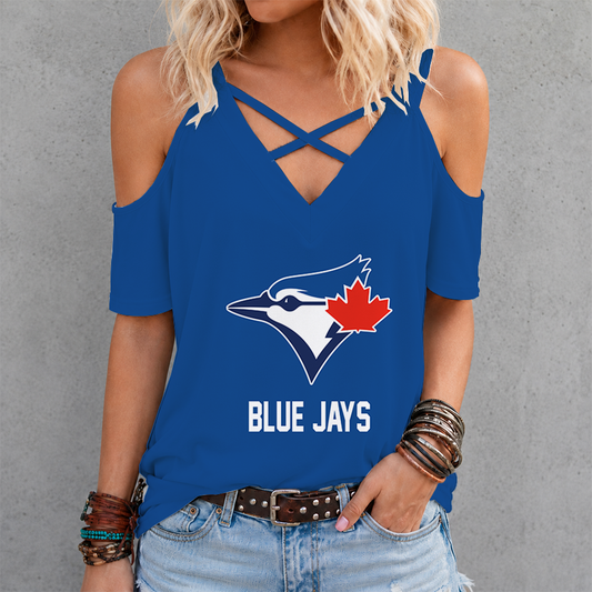 [HOMERUN DEAL] NEW CUSTOMIZED MLB12 TBJ TORONTO BLUE JAYS CRISS CROSS V-NECK TOP