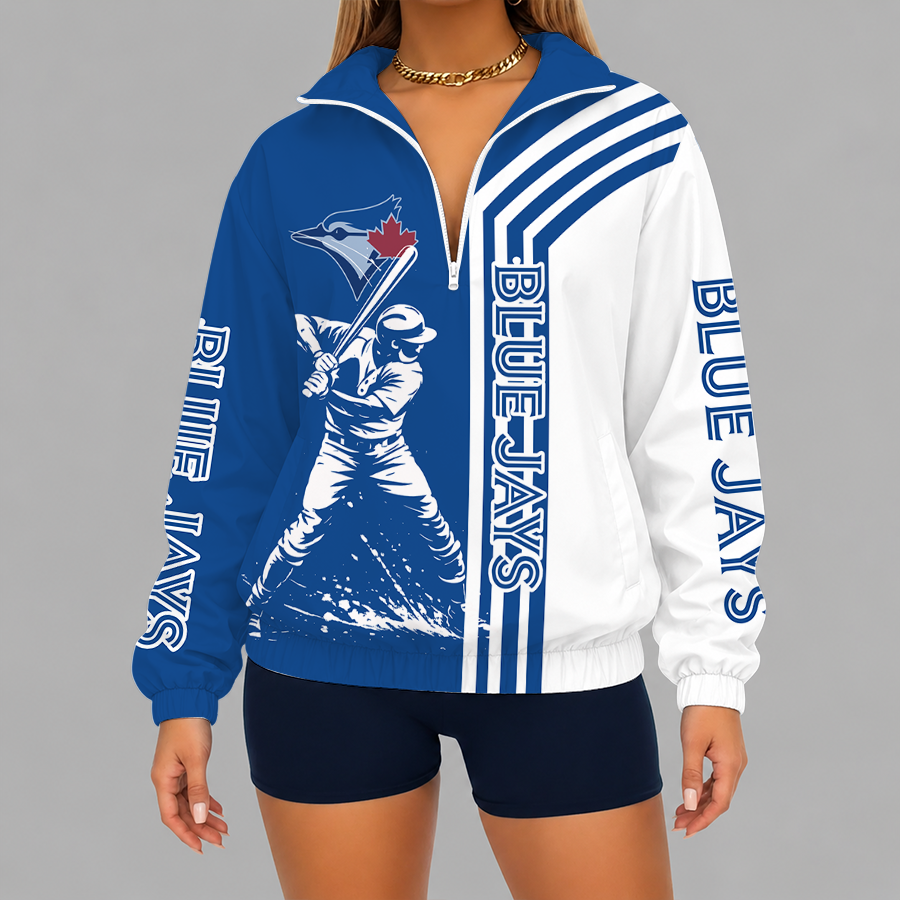 [HOMERUN DEAL] NEW CUSTOMIZED MLB12 TBJ TORONTO BLUE JAYS V-NECK ZIPPER SWEATSHIRT JACKET