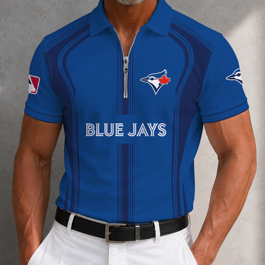 [HOMERUN DEAL] NEW CUSTOMIZED MLB12 TBJ TORONTO BLUE JAYS ZIP POLO SHIRT