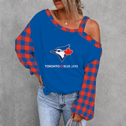 [HOMERUN DEAL] NEW CUSTOMIZED MLB12 TBJ TORONTO BLUE JAYS WOMEN'S OFF-SHOULDER LONG SLEEVE SHIRT