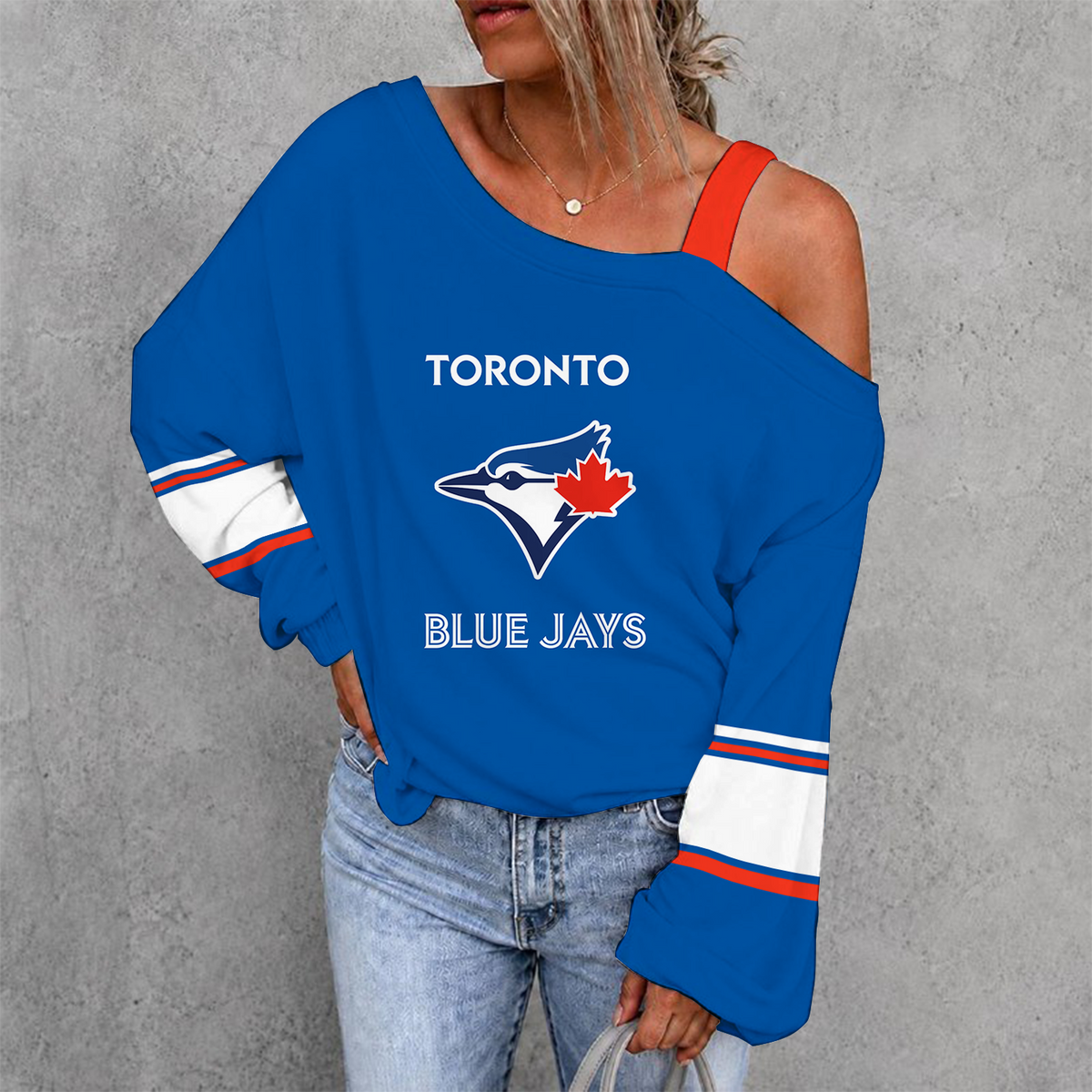[HOMERUN DEAL] NEW CUSTOMIZED MLB12 TBJ TORONTO BLUE JAYS WOMEN'S OFF-SHOULDER LONG SLEEVE SHIRT