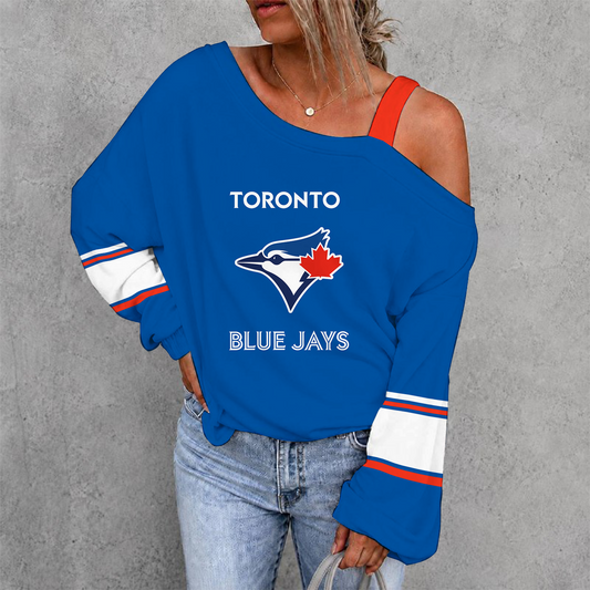 [HOMERUN DEAL] NEW CUSTOMIZED MLB12 TBJ TORONTO BLUE JAYS WOMEN'S OFF-SHOULDER LONG SLEEVE SHIRT