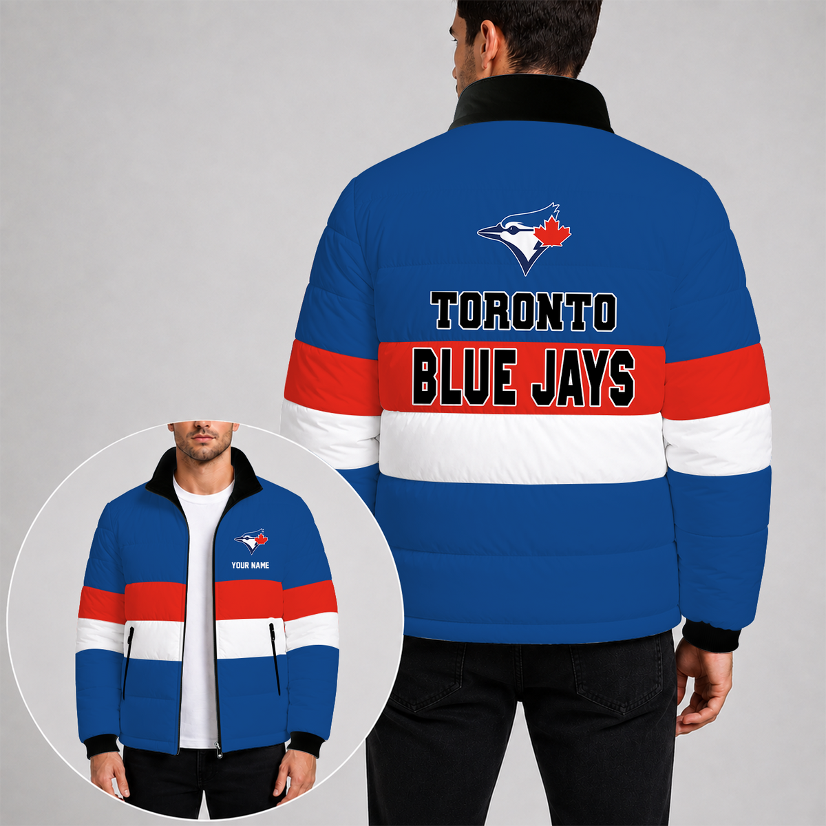 [HOMERUN DEAL] NEW CUSTOMIZED MLB 12 THE BLUE JAYS PUFFER JACKET