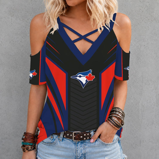 [HOMERUN DEAL] NEW CUSTOMIZED MLB12 TBJ TORONTO BLUE JAYS CRISS CROSS V-NECK TOP
