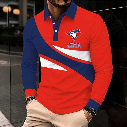 [HOMERUN DEAL] NEW CUSTOMIZED MLB12 TBJ TORONTO BLUE JAYS MEN'S LONG SLEEVE POLO
