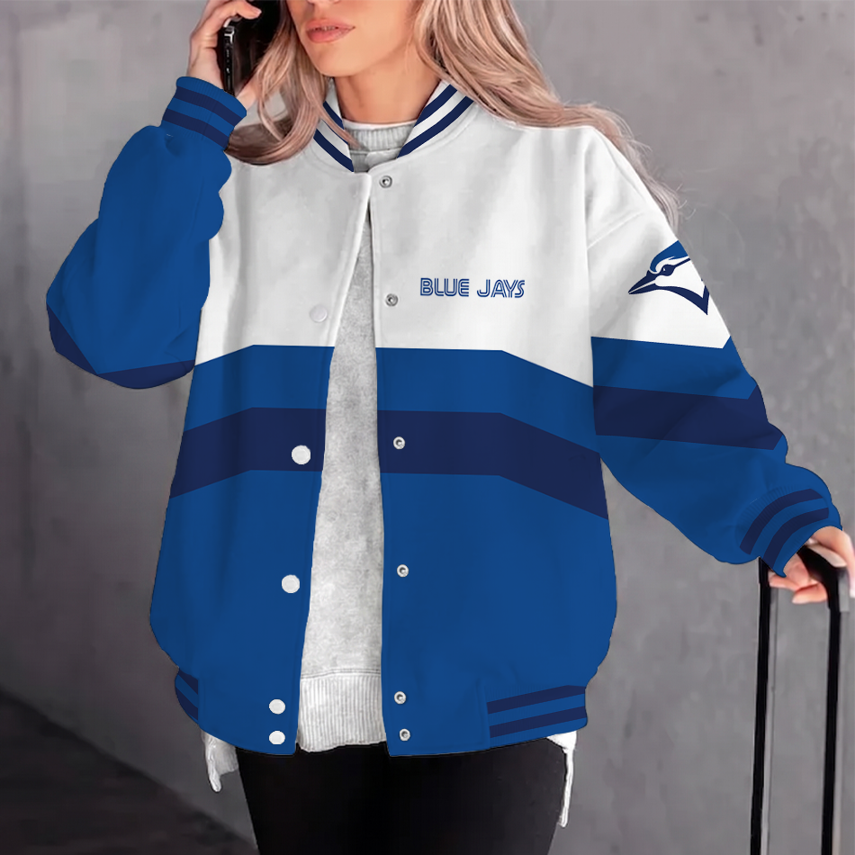 [HOMERUN DEAL] NEW CUSTOMIZED MLB12 TBJ TORONTO BLUE JAYS SATIN VARSITY & BASEBALL JACKET