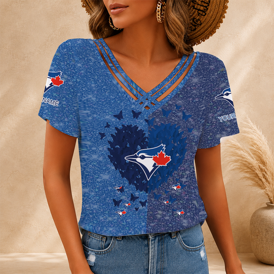 [HOMERUN DEAL] NEW CUSTOMIZED MLB12 TBJ TORONTO BLUE JAYS V-NECK SHIRT
