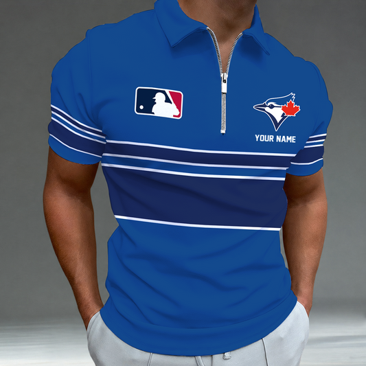 [HOMERUN DEAL] NEW CUSTOMIZED MLB12 TBJ TORONTO BLUE JAYS ZIP POLO SHIRT