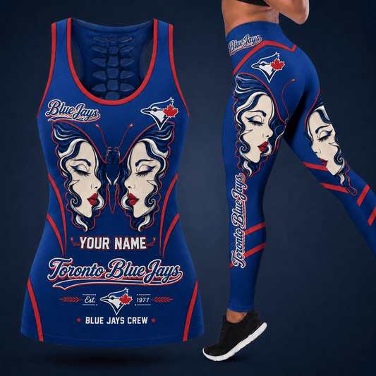 [HOMERUN DEAL] NEW CUSTOMIZED MLB12 TBJ TORONTO BLUE JAYS HOLLOW TANK TOP & LEGGINGS SET