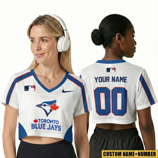 [HOMERUN DEAL] NEW CUSTOMIZED MLB12 TBJ TORONTO BLUE JAYS V-NECK JERSEY CROP TOP