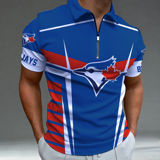 [HOMERUN DEAL] NEW CUSTOMIZED MLB12 TBJ TORONTO BLUE JAYS ZIP POLO SHIRT