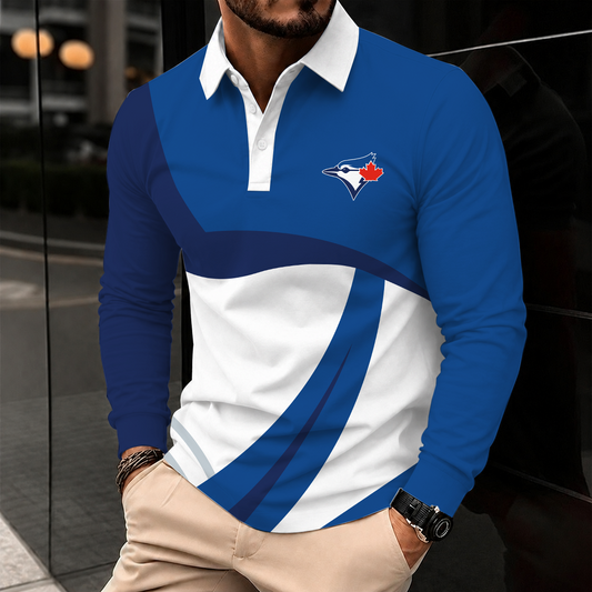[HOMERUN DEAL] NEW CUSTOMIZED MLB12 TBJ TORONTO BLUE JAYS MEN'S LONG SLEEVE POLO