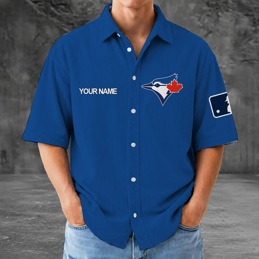 [HOMERUN DEAL] NEW CUSTOMIZED MLB12 TBJ TORONTO KHAKI JAYS SEERSUCKER BUTTON SHIRT