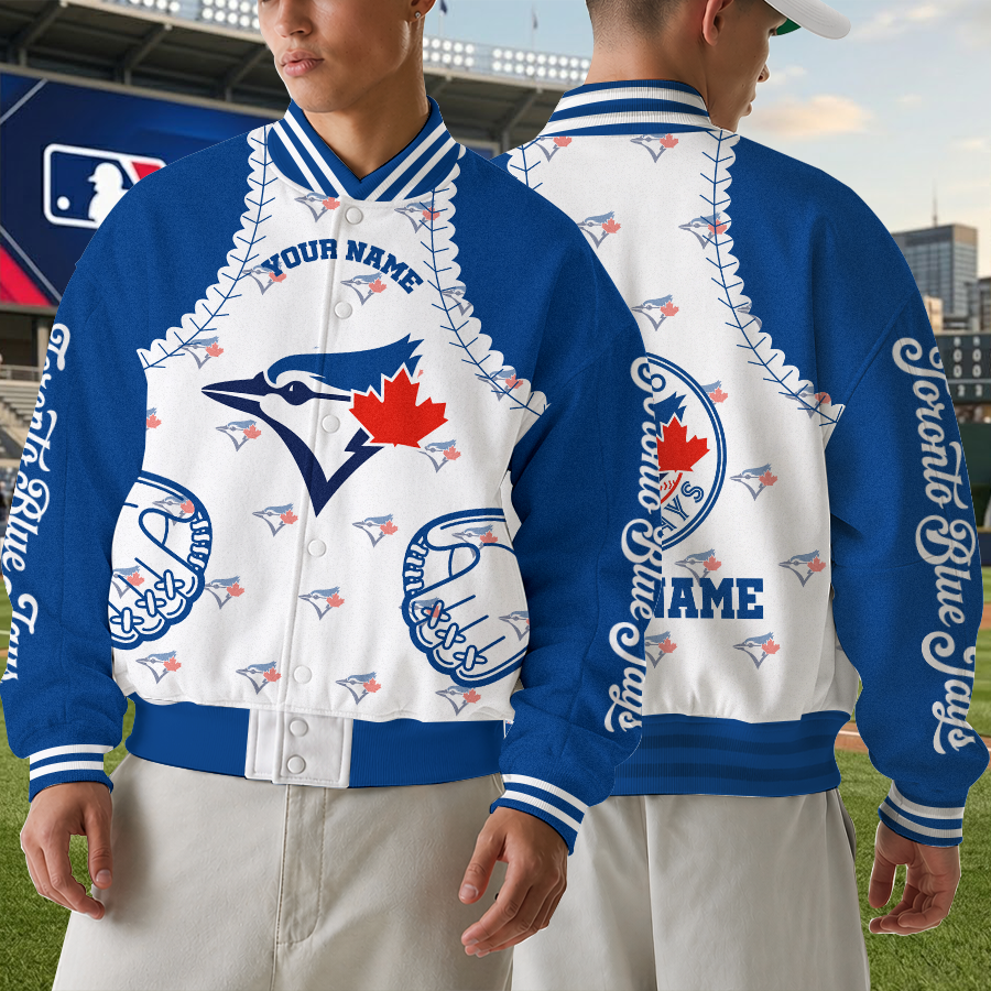 [HOMERUN DEAL] NEW CUSTOMIZED MLB12 TBJ TORONTO BLUE JAYS SATIN VARSITY & BASEBALL JACKET