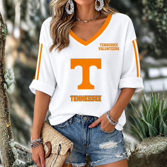 [HOMERUN DEAL] NEW CUSTOMIZED NCAA CWS12 TNV TENNESSEE VOLUNTEERS WOMEN'S V-NECK LONG SLEEVE SHIRT