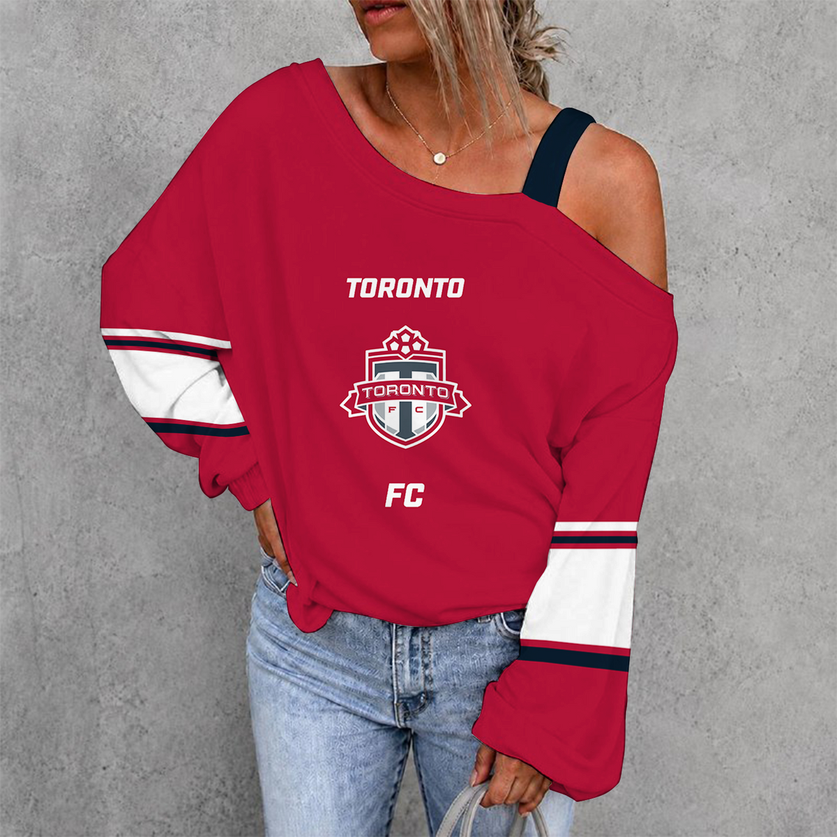 [GOAL DEAL] NEW CUSTOMIZED MLS12 TRT TORONTO FC WOMEN'S OFF-SHOULDER LONG SLEEVE SHIRT