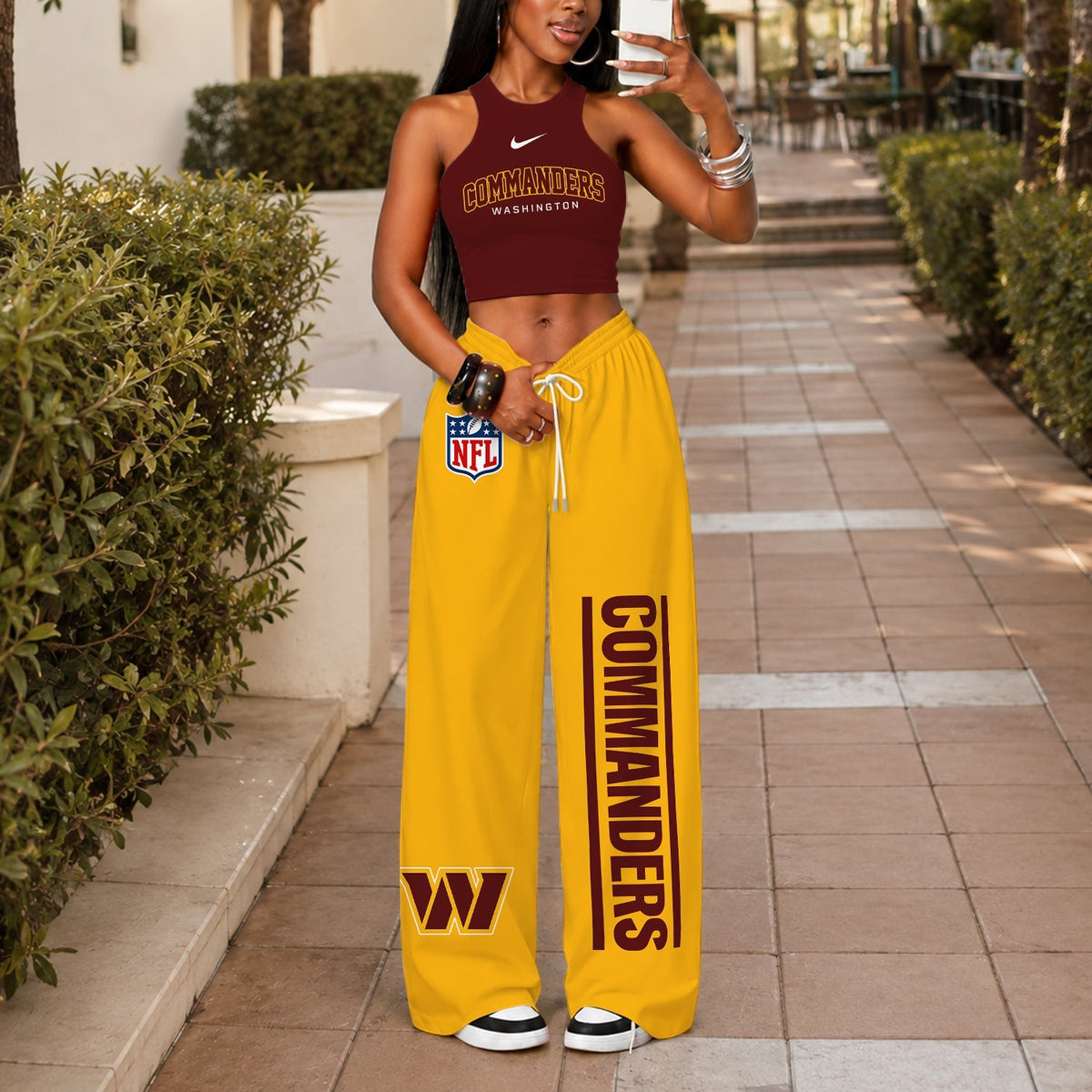 [TOUCHDOWN DEAL] NEW CUSTOMIZED NFL12 WTC WASHINGTON COMMANDERS WOMEN'S CROP TOP & LONGPANTS SET