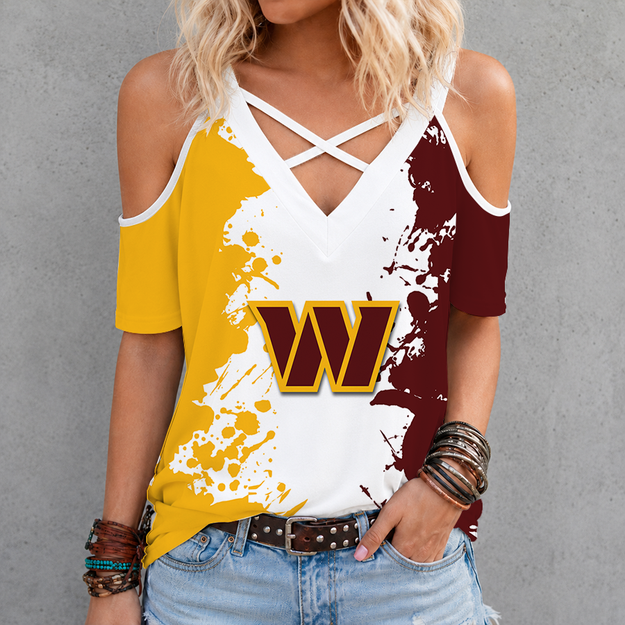 [TOUCHDOWN DEAL] NEW CUSTOMIZED NFL12 WTC WASHINGTON COMMANDERS CRISS CROSS V-NECK TOP