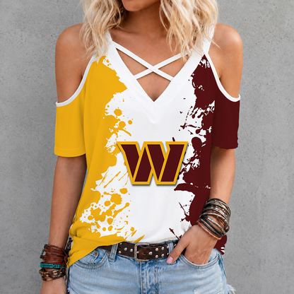 [TOUCHDOWN DEAL] NEW CUSTOMIZED NFL12 WTC WASHINGTON COMMANDERS CRISS CROSS V-NECK TOP