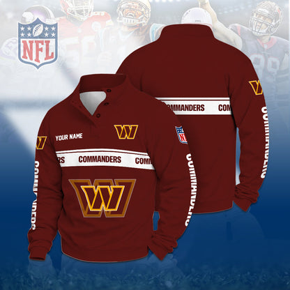 [TOUCHDOWN DEAL] NEW CUSTOMIZED NFL12 WTC THE COMMANDERS QUARTER-BUTTON STAND-COLLAR SWEATSHIRT